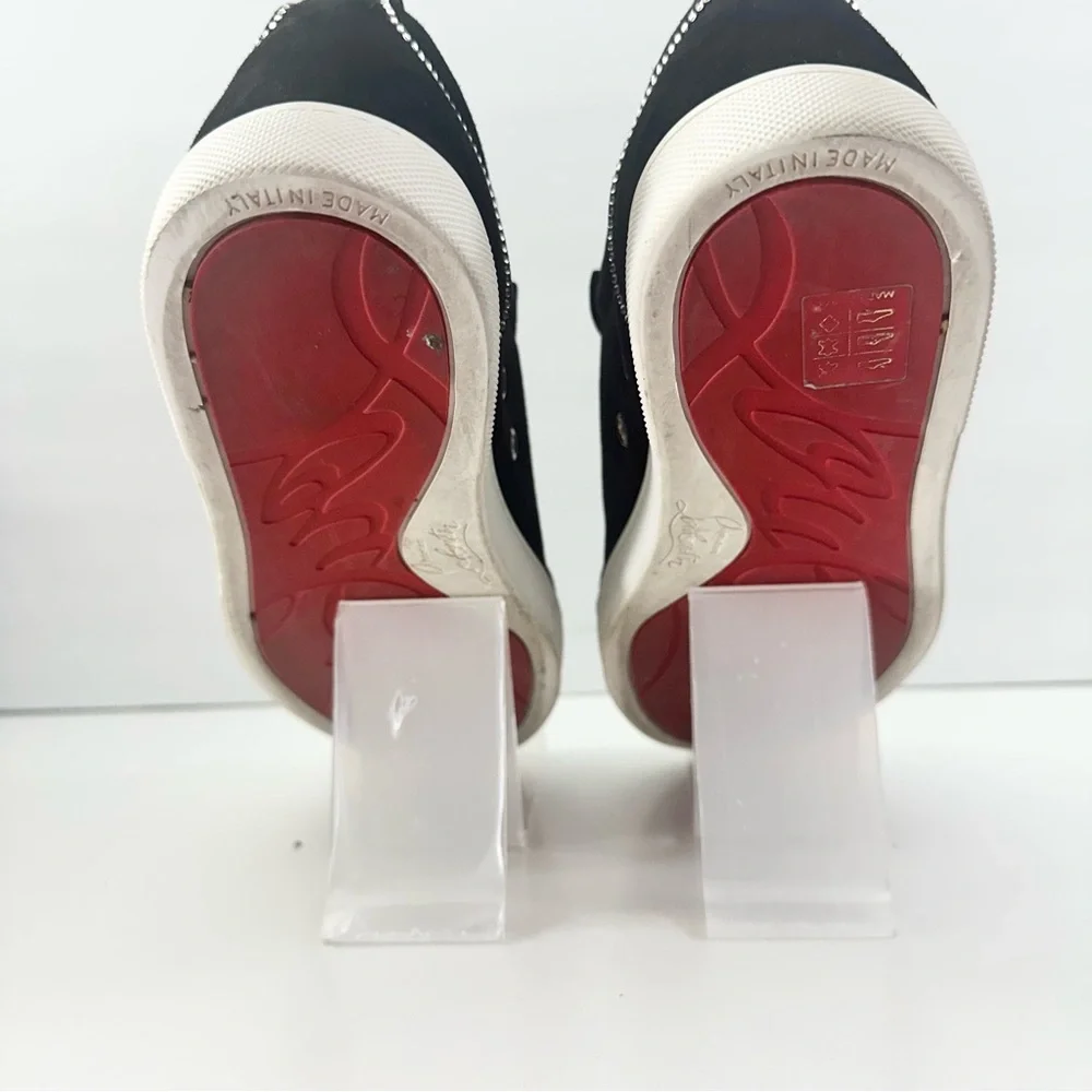 EUC! Christian Louboutin Black Suede Kiddo Bordo Crystal Velcro Sneakers 37 7 - Picture 4 of 15